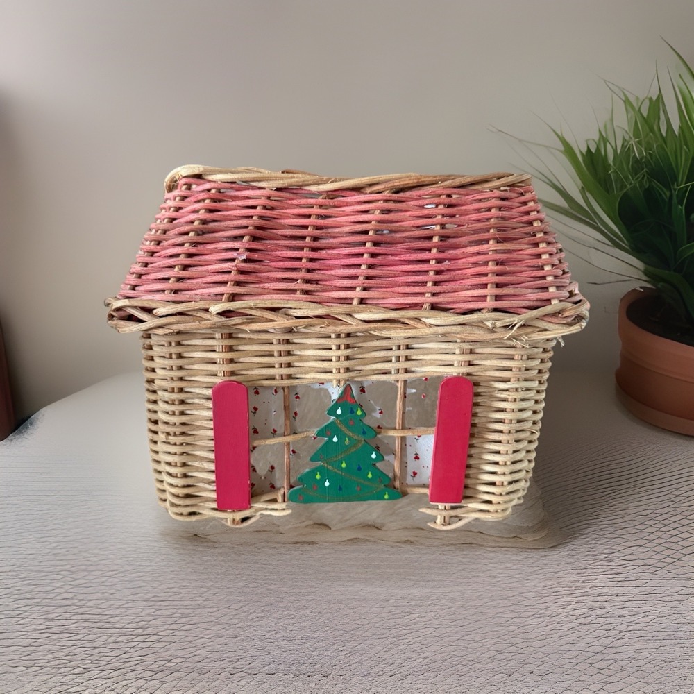 Vintage Wicker Rattan‎ House Basket Christmas Decor